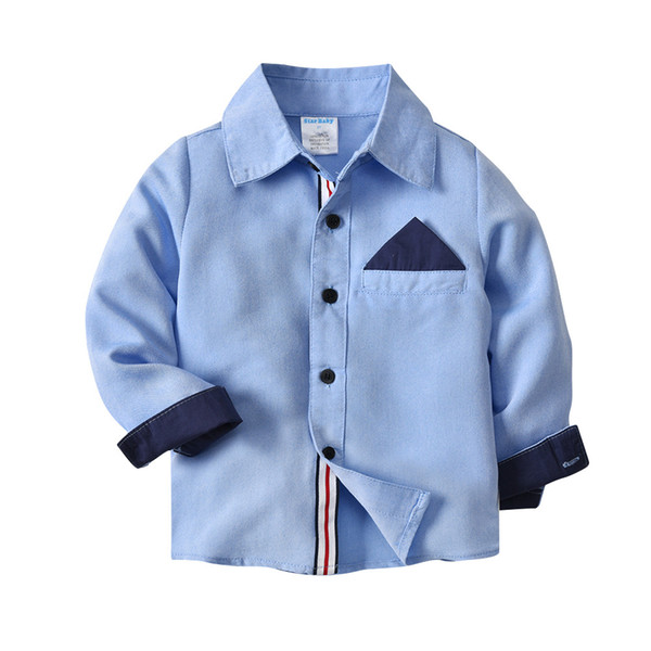 Promotion kids boy oxford shirt long sleeve boys shirts solid blue Baby fashion shirt children autumn clothes cotton tops blouse