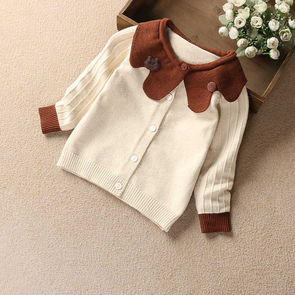 Sweet Kids Girls Knitted Sweater Jacket Cardigans Candy Color Flower Neckline Spring Autumn Outwears