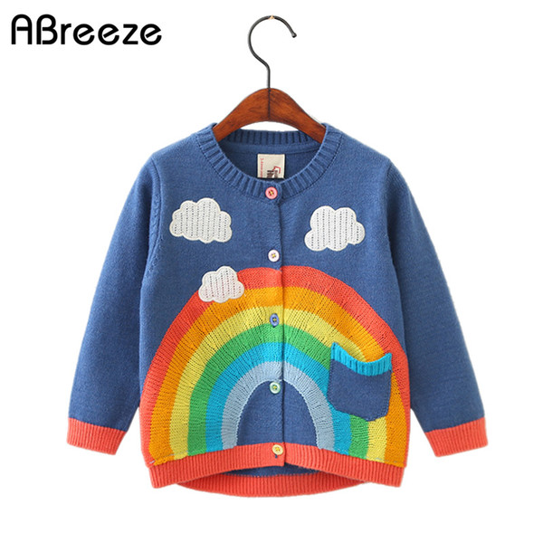 2-7 years girls sweaters New 2018 spring cloud Rainbow knitted cotton cardigans girls autumn sweaters outfit