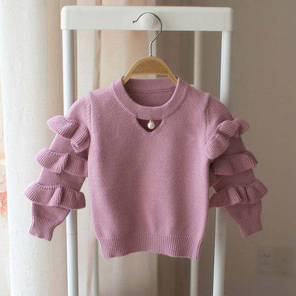 New 2019 Spring Autumn Baby Sweaters Winter Kids Knitting Infant Sweater Kids Ruffles Sleeve Sweaters Girls Basic 12M-5Y