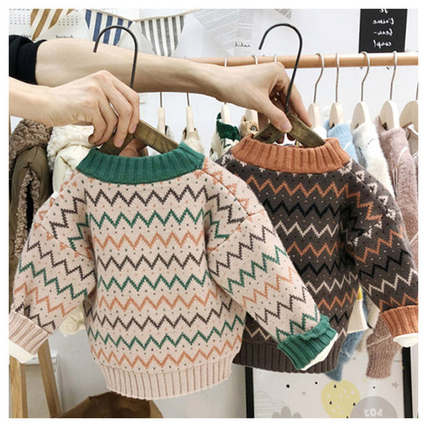 Children Designer Sweaters Boys Brand Pullover Clothing Kids Luxury Long Sleeve Clothes Striped Print Sweater 2 Colors for Wholesale