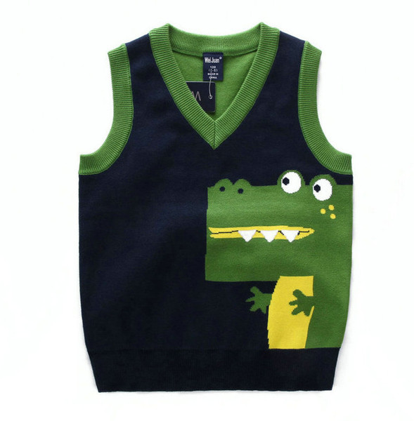 Autumn Spring New Kids Boy V-Neck Crocodile Sweater Vest Baby Cotton thick top Boys Cardigan Vest 2-7Years
