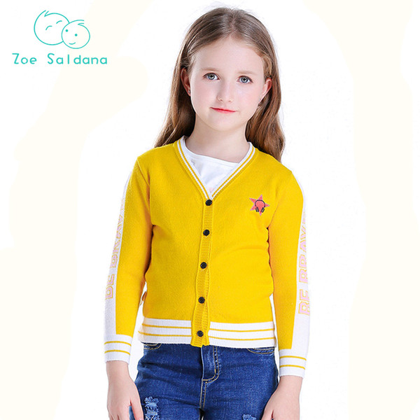 Zoe Saldana 2019 Girls Sweaters Outwear Kids Cartoon Sweater Kintted Clothes Children Clothing Baby Clothes