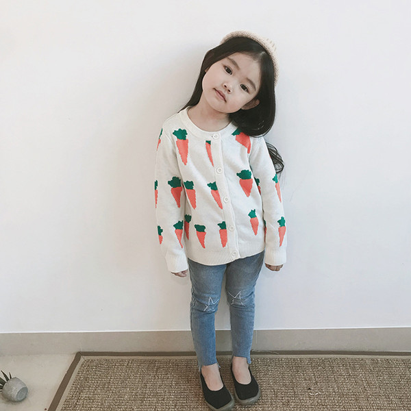 Ins Wear Baby Rabbit Carrot Cotton Thick Knitted Knitting Baby Girl Cardigan Autumn Sweaters Little Girl Winter Clothing
