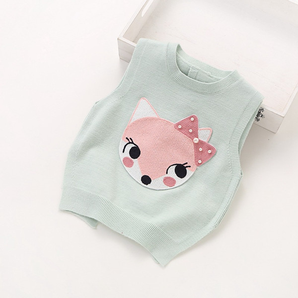 2018 Autumn New Girls Knitting Vest Cartoon Pearls Baby Girl Knitted Sweater Vest Spring Kids Outerwear Children Jackets