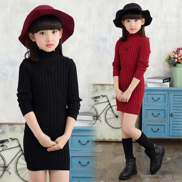 Solid Girls Sweater New Baby Kids Clothes Autumn Spring Pullovers Children Turtleneck Knitted Warm Tops Casual Cotton Outfits