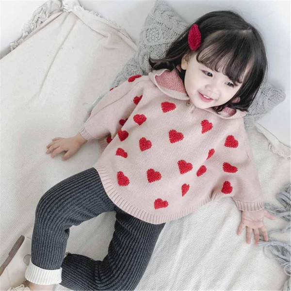 TWINSBELLA New Toddler Girls Autumn Winter Sweater Kids Knitted Pullove Sweater Children Heart Pattern Print Hooded Cute Costume