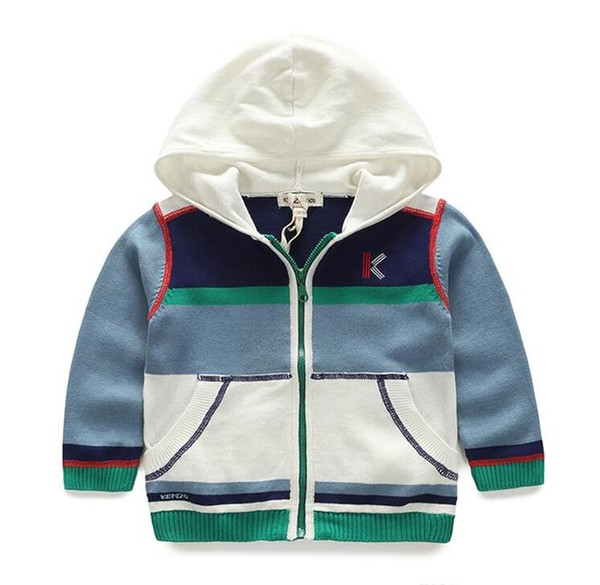 Brand Boys Long-sleeved sweater kids striped hooded sweater thin Children's Letters embroidery brand sweaters