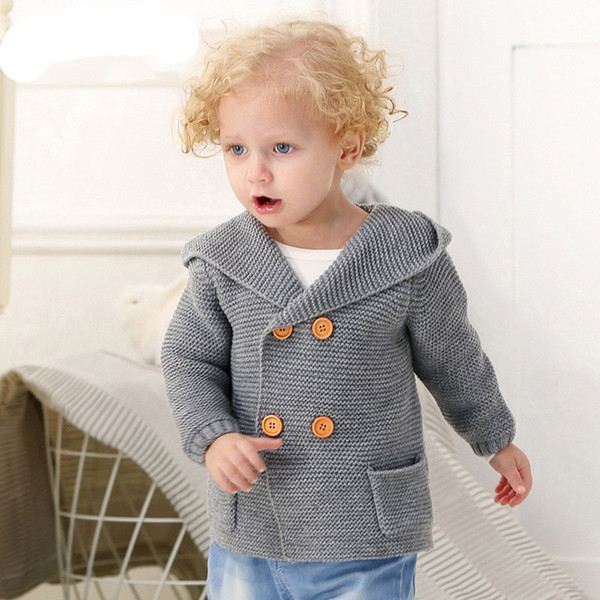 Baby Boy Knitted Sweater Hooded Autumn Winter Toddler Newborns Outwear Ear Shape Hat Fashion Knitting Cardigan Clothes