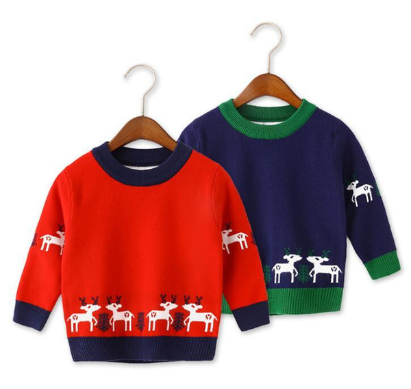 2019 autumn and winter children's sweater in the big children's knitted sweater new base cotton red and blue