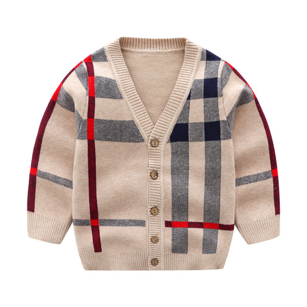 Baby Boys Cardigan Ins Classical Plaid V Neck Cardigan Kids Cotton Soft Sweater Childrens Autumn Outwears 2-7Years