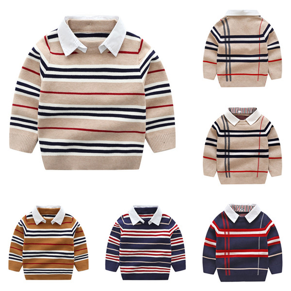 Boys Striped Pullover Sweater Kids Round Lapel Long Sleeve Checker Jumper Shirts Kids Designer Clothes Boys Spring Autumn Warm Costume 06