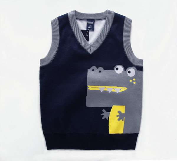 Kids boys pullover knitted vest coat Boys Crochet Cotton Crocodile vest Children top quality sleeveless sweaters