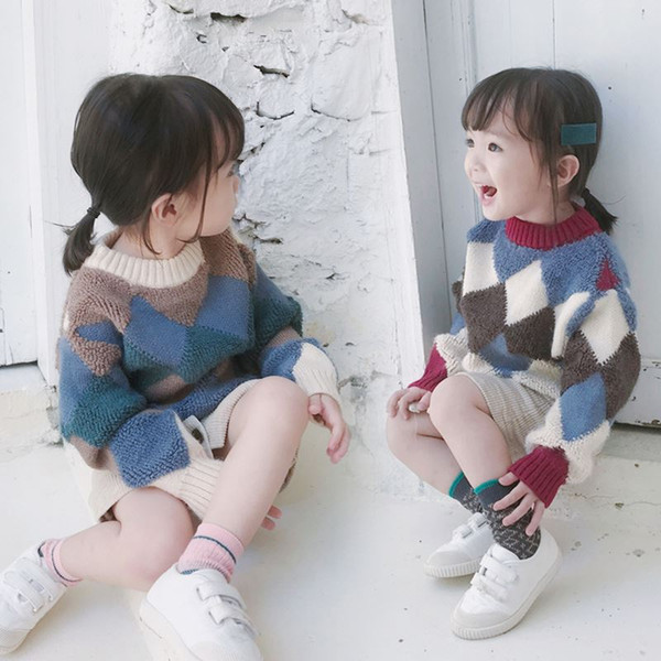 WLG girls winter thick sweaters kids girls christmas diamond pattern warm knit cardigan baby causal all match clothes 2-7 years