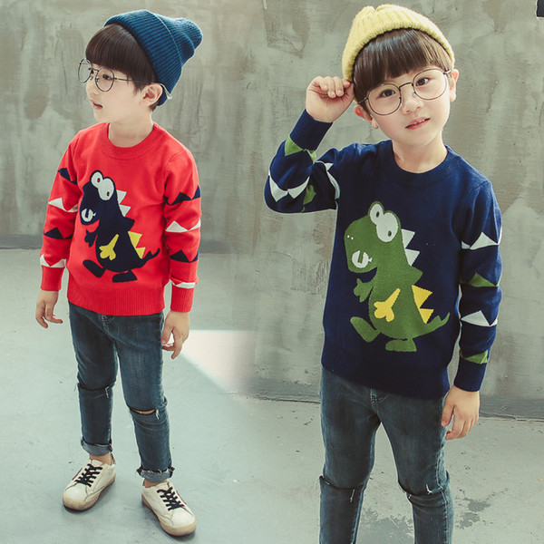 Cartoon Dinosaur Boys Sweaters Pullover Knitted Sweater for Kids Childrens Jacket for Winter Baby Boys Warm Clothes