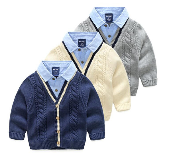 2020 Designer-Spring Boys Cable Knit Sweater Cardigans Winter Thicken Kids Knitwear Coats Turn-Down Collar Children's Jackets