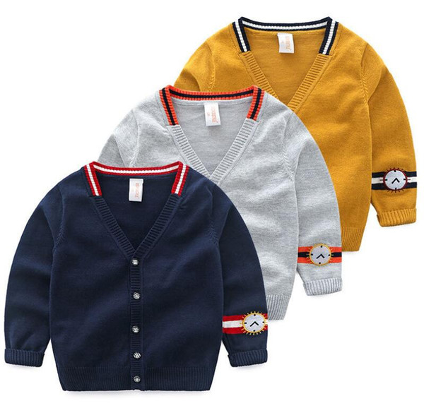 2019 Spring Autumn Boys Cardigan Baby Clothes Boy Cotton Solid Long Sleeve Sweaters Kids Causal Knitted Tops Preppy Style to School