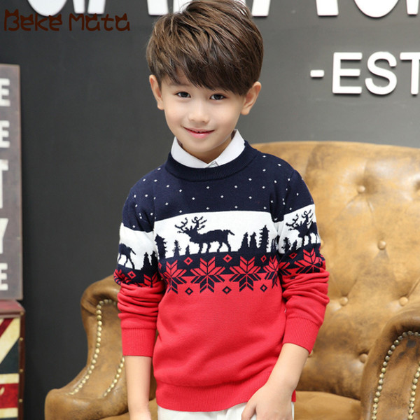 Christmas Sweaters For Boys 2019 Winter Elk Print Kids Boy Clothes Long Sleeve Double Thicken Cotton Knit Children Sweaters 3-9Y CJ191222