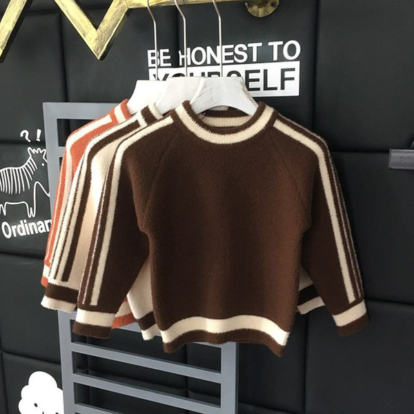 2019 Autumn Winter Kids Girls Mink Cashmere Knitted Sweater Baby Girls Thick Warm Pullover Children Causal Striped Knitwear Q174
