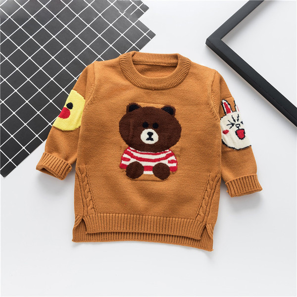 Autumn Baby Boys Cartoon Cute Bear Long Sleeve O Neck Casual Pullover Sweaters Infant Kids Knitwear Jumpers