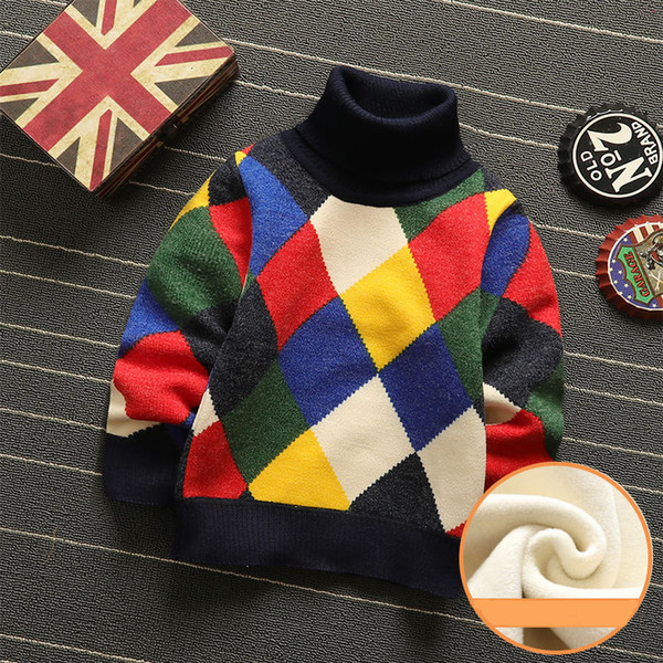 Winter Children Sweater New Boys Cotton Thickening Knitting Tops Baby Boys Kids Casual Plus Velvet Warm Sweater For 2-7Y