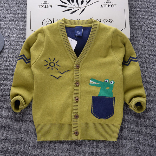 Autumn Winter School Outfits 2018 Trendy Cartoon dinosaur Boys Sweaters Double Thicken Baby Cardigans Knit Clothes Kids Clothing