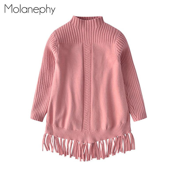 Molanephy Baby Girls Sweaters Casual Tassel Autumn Winter Fashion Children Clothes Turtleneck Striped Long Sleeves Shirts