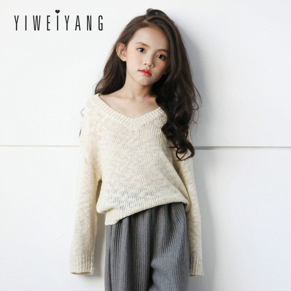 2019 Spring New Children's Wear 5-16 Year Big Girl Sweater V Neck Long Sleeve Loose Casual Knitting Sweater Parent-child