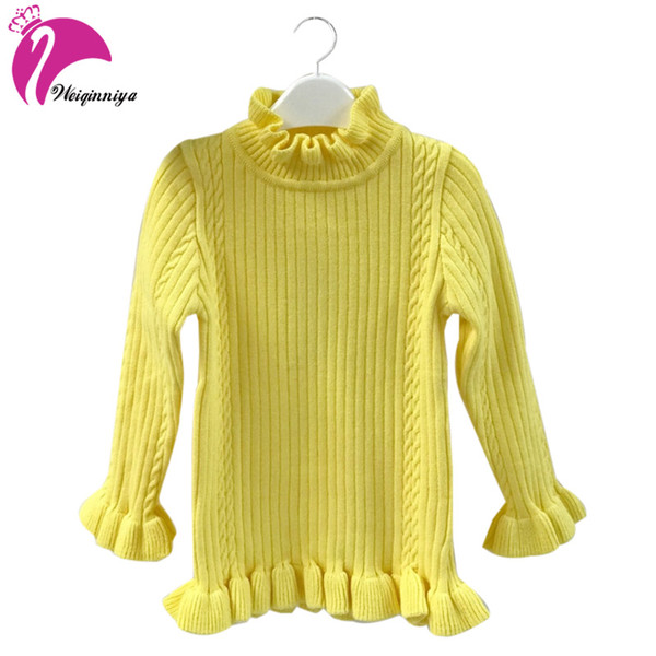 weiqinniya Girls Sweaters Winter Kids Knitted Sweaters For Girl Children Candy Color Sweater For Girl Kid Ruffles Sweater Autumn