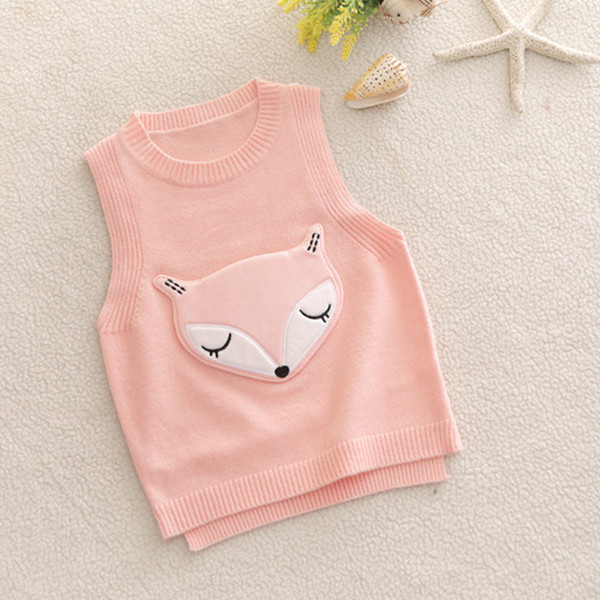 Pink Baby Girls Sweaters Autumn 2017 Girl Sleeveless Knitted Clothes Kids Winter Knitwear Fox Style Sweaters Vest Kids Cardigans