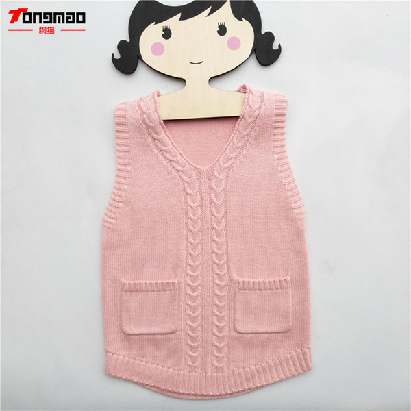 Kids Girls Sweaters Warm Soft Wool Children Girls Pullovers Casual Solid V-Neck Cashmere Knitted Vest Baby Sweater Clothes