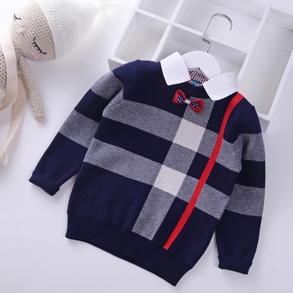 2018 Shirt collar Boys Sweaters Baby stripe Plaid Pullover Knit Kids Clothes Autumn Winter New Children Sweaters Boy Clothing