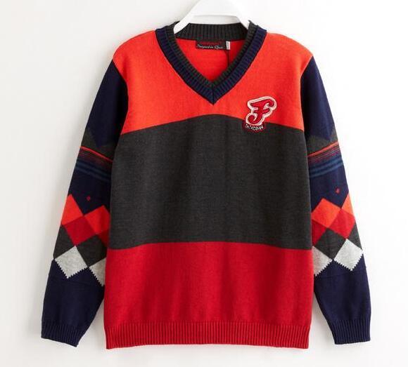 Brand Boys baby v-neck grid sweater kids Preppy cardigans Pure cotton sweater thin Children's Letters embroidery brand sweaters