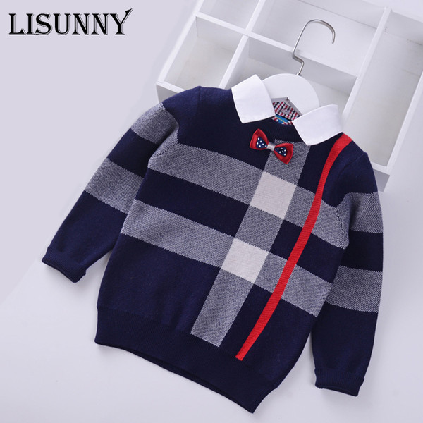 2019 Shirt collar Boys Sweaters Baby stripe Plaid Pullover Knit Kids Clothes Autumn Winter New Children Sweaters Boy Clothing CJ191222