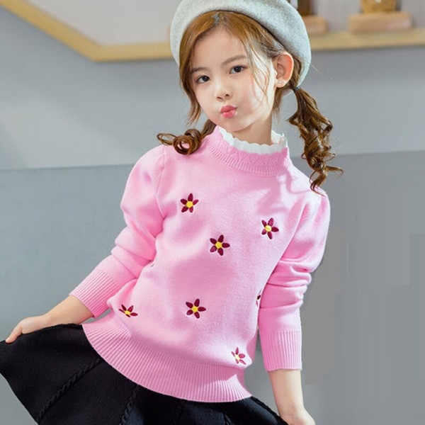 Good Quality Children Clothes Thick Warm Fall Winter Spring Long Sleeve Girls Sweater Tops Floral Kids Pullover Sweaters JW4300