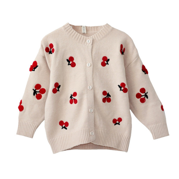Kids sweater girls cherry sweater jacket for children girls cardigan knitted autumn baby