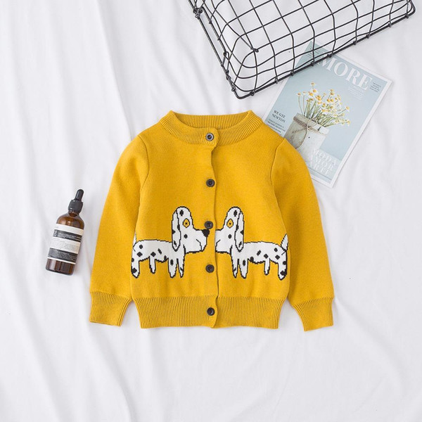 INS Hot Baby Boys Cartoon Puppy Cotton Knitted Sweater Coats Kids Crew Neck Cardigan Outerwear Girls Outfits Children Clothes