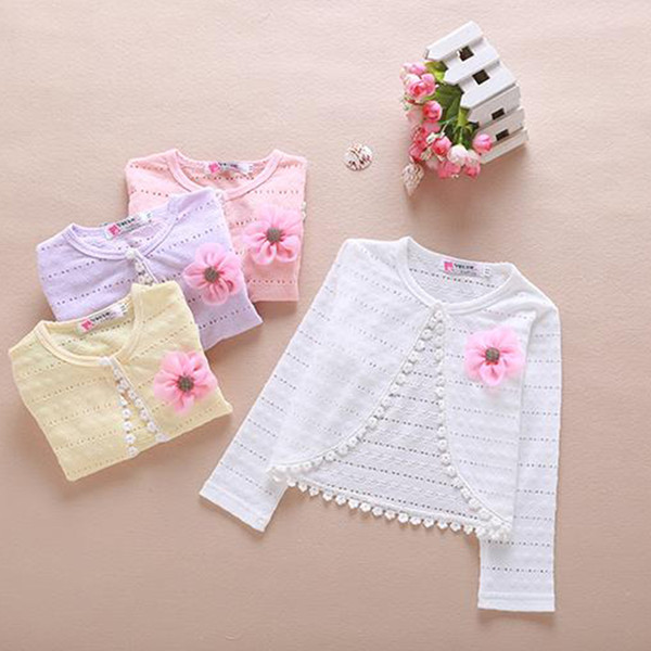 1,2,3,4,5,6,8,10Y Cardigan Girl Tiny Coon Polyester Thin Long Sleeve Bust With Flowers Cardigan For Girls Clothing KC-1541-10
