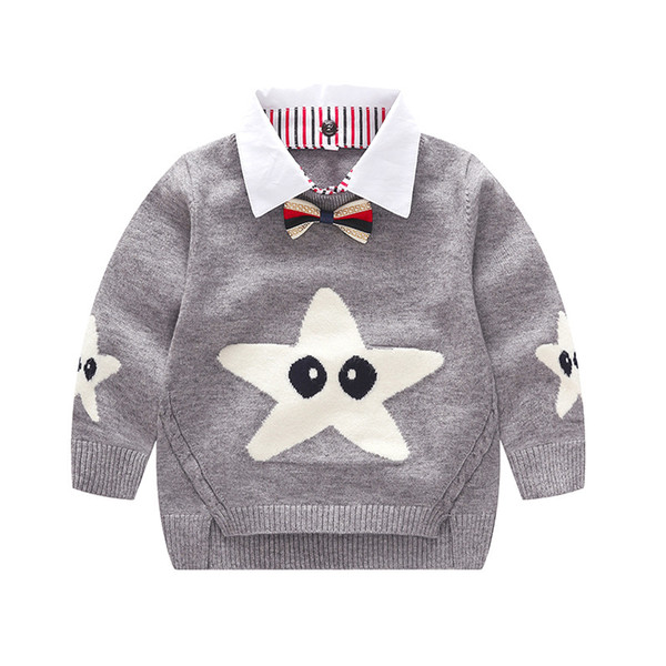 Baby Sweaters Boys Long Sleeve High Quality Kintted Sweater Cartoon Star Red Yellow Grey Spring Autumn Baby Clothes