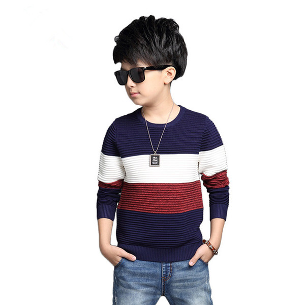 2018 New Fashion Boy's Sweater Autumn Baby Boy Clothes Kids Striped Drapes Cardigan Casual Knitted O-neck Pullovers