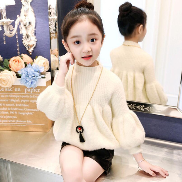 Baby Toddler Teenage Girls Sweaters Tops Spring Autumn Winter Long Puff Sleeve Knit Kids Sweater For Girl Children's Clothes