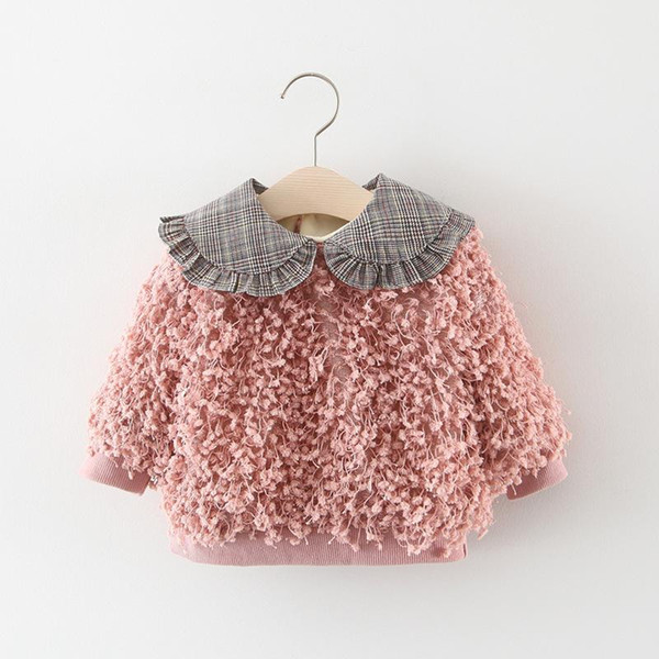 2018 New Baby Girl Fake fur plaid collar sweater kids girls infant fashion winter coats sweaters children top clothes
