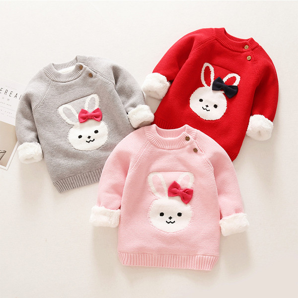BibiCola 2018 winter girls sweaters new cotton cartoon thick pullover clothing for kids childrens plus velvet warm sweater tops