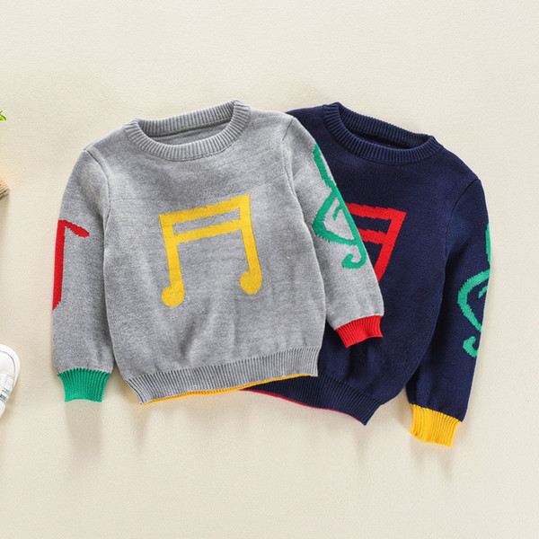Winter Sweaters Pullover Thicken Color Collision Printed Musical Notes Knitwear Clothes Jumper Fine Wool Long Elastic Sleeve Pure Sweaters