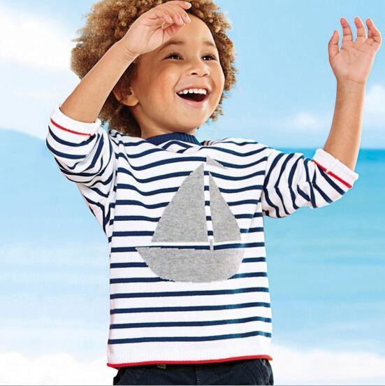 Euro fashion style boy kids pullover sweater fall winter boy stripped ship print long sleeve sweater boy causal sweater
