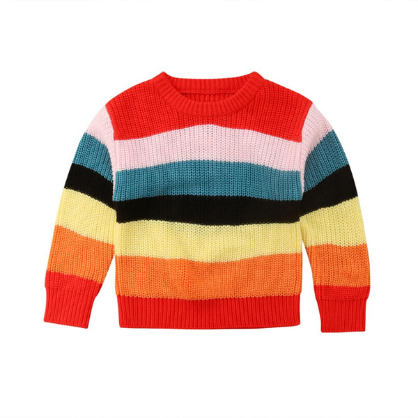 Toddler Girls Multi Striped Warm Sweater Jumper Kids Clothes