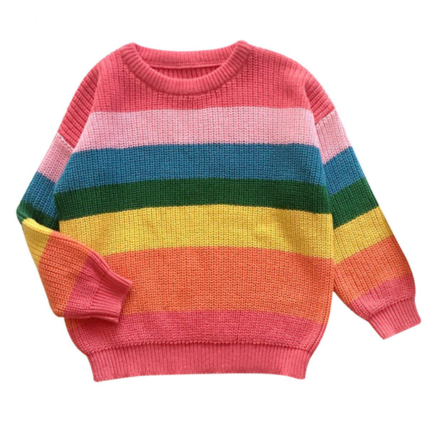 #K02826 Children Rainbow Knitwear Pullover Sweater for Girls / 1-6 Years Old