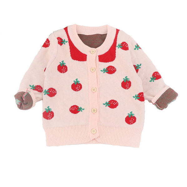 2019 New Children Cardigans For Girls' Lovely Strawberry Printed Girls Sweaters Jacket Cotton Knitted Coat RT362
