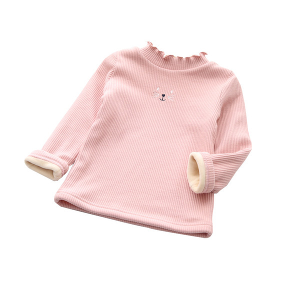 2019 girls sweater fashion plus velvet children's clothing winter sweater T-shirt long-sleeved cartoon cat