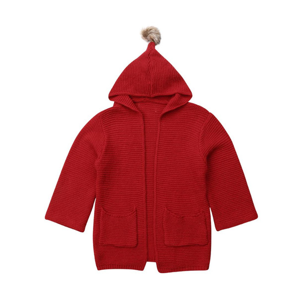 Baby Girls Long Sleeve Long Coat Outwear Sweater Knit Winter Warm Cardigan Hooded Kid Tops Clothes